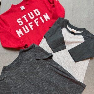Lot of 3 Boys’ Tops – Red “Stud Muffin” Sweatshirt & 2 T-Shirts